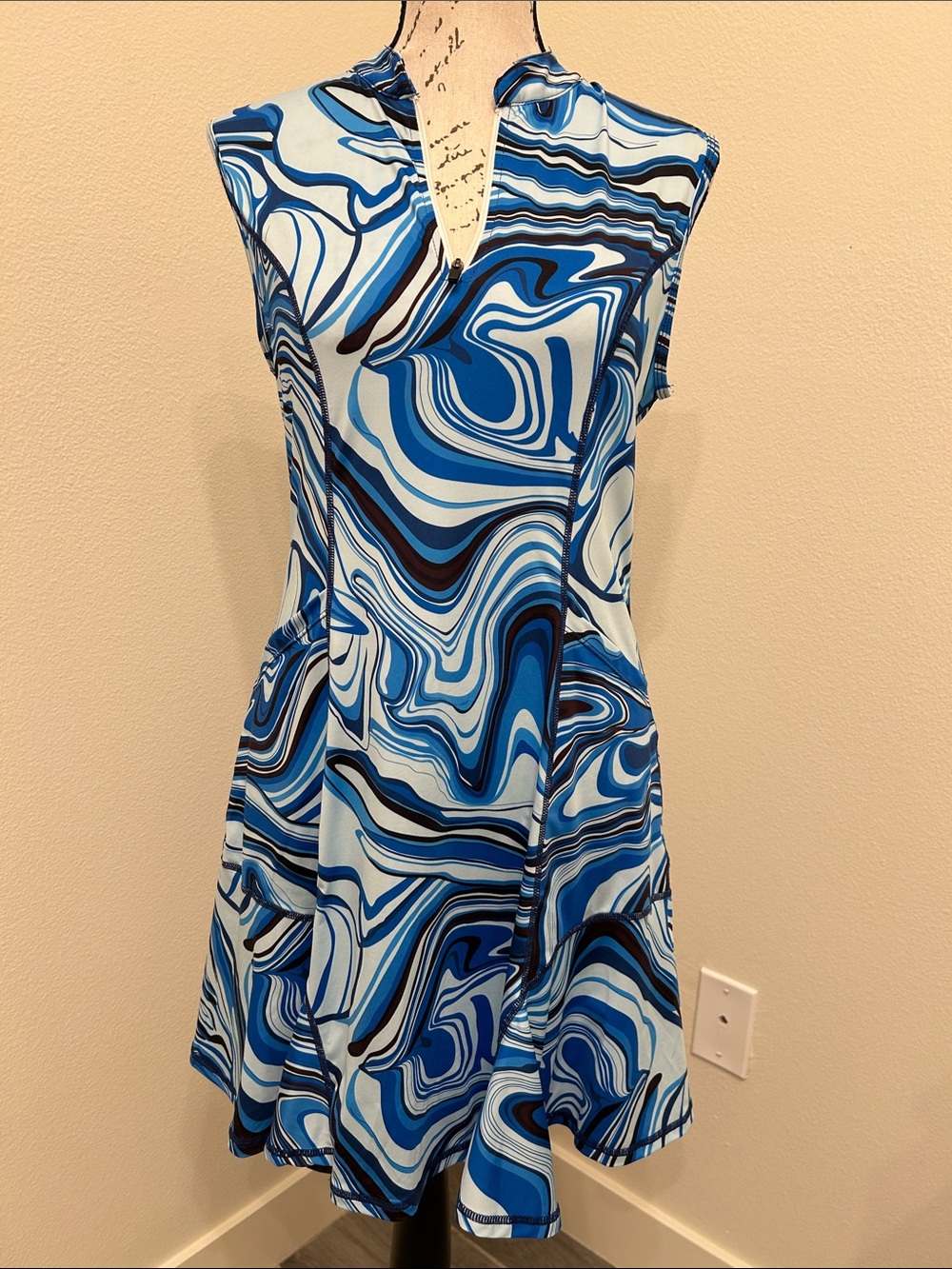Blue Swirl Print Sleeveless Dress